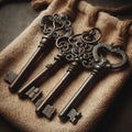 Antique Keys on Rustic Backdrop