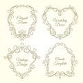 Set of ornate floral frames in monogram linear style with place for text