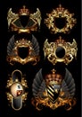 Set of ornate heraldic shields on black background.  High detailed realistic illustration Royalty Free Stock Photo