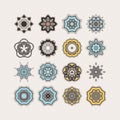 Set of ornate vector mandala symbols. Gothic lace tattoo. Celtic weave with sharp corners. Royalty Free Stock Photo