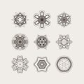 Set of ornate vector mandala symbols. Gothic lace tattoo. Celtic weave with sharp corners. Royalty Free Stock Photo
