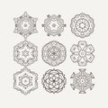 Set of ornate vector mandala symbols. Mehndi lace tattoo. Oriental weave.