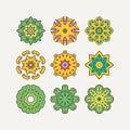 Set of ornate vector mandala symbols. Mehndi lace tattoo. Oriental weave with sharp corners.