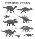 Set of ornithischian dinosaurs. Monochrome vector illustration of dinosaurs isolated on white background. Side view Royalty Free Stock Photo