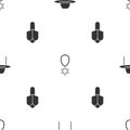 Set Orthodox jewish hat, Star of David necklace on chain and Hanukkah dreidel on seamless pattern. Vector