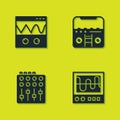 Set Oscilloscope, , Sound mixer controller and Home stereo with speakers icon. Vector Royalty Free Stock Photo