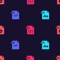 Set OTF file document, MP3, MP4 and DLL on seamless pattern. Vector Royalty Free Stock Photo