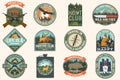 Set of outdoor adventure quotes and Hunting club patches. Vector Concept for shirt, logo, print, patch. Patch design Royalty Free Stock Photo