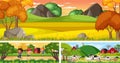 Set of outdoor panoramic landscape with cartoon character