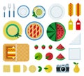 Set of Outdoor Picnic icons flat vector