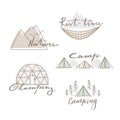 Set of outdoor summer camp, glamping, logo. Hand drawn and vector emblem designs. Great for shirts, stamps, stickers Royalty Free Stock Photo