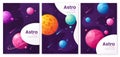 Set of outer space futuristic cartoon backgrounds, covers, brochure templates.