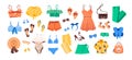 Set of outfit creator with summer fashion womens clothing, shoes, accessories Royalty Free Stock Photo