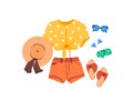 Set of outfit creator with summer fashion womens clothing t-shirt shorts