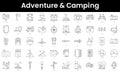 Set of outline adventure and camping icons. Minimalist thin linear web icon set. vector illustration Royalty Free Stock Photo