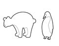 Set of outline Antarctic animals silhouettes. Polar bear and penguin isolated from the background. Vector contour object Royalty Free Stock Photo