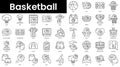 Set of outline basketball icons. Minimalist thin linear web icon set. vector illustration