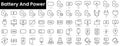 Set of outline battery and power icons. Minimalist thin linear web icon set. vector illustration