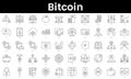 Set of outline bitcoin icons. Minimalist thin linear web icon set. vector illustration