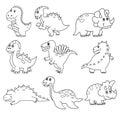 dinosaurs and ancient animals. a collection of vector illustrations in the doodle cartoon outline style. Royalty Free Stock Photo