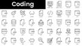 Set of outline coding icons. Minimalist thin linear web icon set. vector illustration