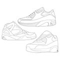 Set of 3 outline Cool Sneakers. Shoes sneaker outline drawing vector, Sneakers drawn in a sketch style, sneaker trainers template