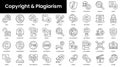 Set of outline copyright and plagiarism icons. Minimalist thin linear web icon set. vector illustration