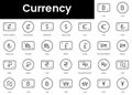 Set of outline currency icons. Minimalist thin linear web icon set. vector illustration