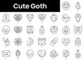 Set of outline cute goth icons. Minimalist thin linear web icons bundle. vector illustration