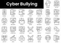 Set of outline cyber bullying icons. Minimalist thin linear web icon set. vector illustration