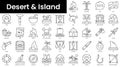 Set of outline desert island icons. Minimalist thin linear web icon set. vector illustration