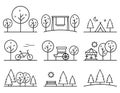 Set of outline design vector icons. parkland concept symbol