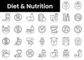 Set of outline diet and nutrition icons. Minimalist thin linear web icon set. vector illustration Royalty Free Stock Photo