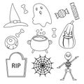 Set of outline elements of Halloween. Vector illustration