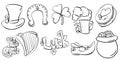Set of outline elements for St. Patrick\'s Day in a handdrawn doodle style Royalty Free Stock Photo