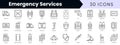 Set of outline emergency services icons. Minimalist thin linear web icon set. vector illustration