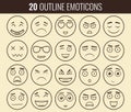 Set of outline emoticons, emoji isolated on white background. Emoticon for web site, chat, sms. Vector