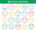 Set of outline emoticons, emoji isolated on white background. Emoticon for web site, chat, sms. Vector