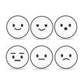 Set of outline emoticons, emoji isolated on white background, vector illustration