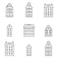 Set of outline european old historical buildings Royalty Free Stock Photo