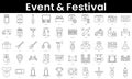 Set of outline event and festival icons. Minimalist thin linear web icon set. vector illustration Royalty Free Stock Photo