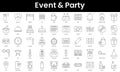Set of outline event and party icons. Minimalist thin linear web icon set. vector illustration Royalty Free Stock Photo