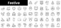 Set of outline festive icons. Minimalist thin linear web icon set. vector illustration Royalty Free Stock Photo