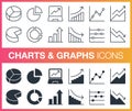 Set of outline and flat charts and graphs icons.