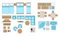 Set of outline furniture and equipment for drawing up an apartment plan, floor plan in top, birds view