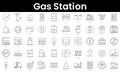 Set of outline gas station icons. Minimalist thin linear web icon set. vector illustration Royalty Free Stock Photo