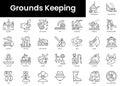 Set of outline grounds keeping icons. Minimalist thin linear web icon set. vector illustration