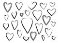 Set of outline grunge brushes black texture hearts Royalty Free Stock Photo