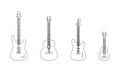 Set of outline guitars. Acoustic, electric, bass guitar and ukulele Royalty Free Stock Photo