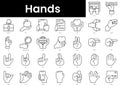 Set of outline hands icons. Minimalist thin linear web icons bundle. vector illustration